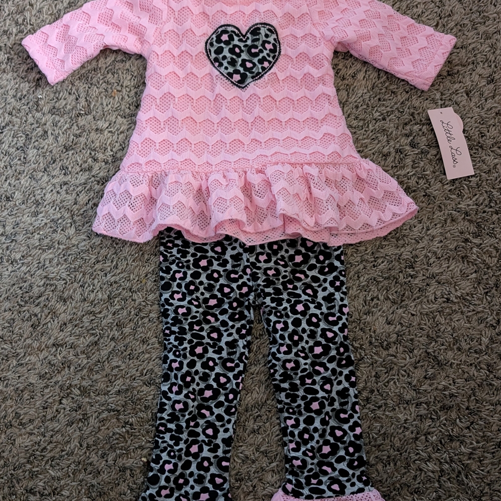 Little Lass Pink and Black Heart Pajama Set